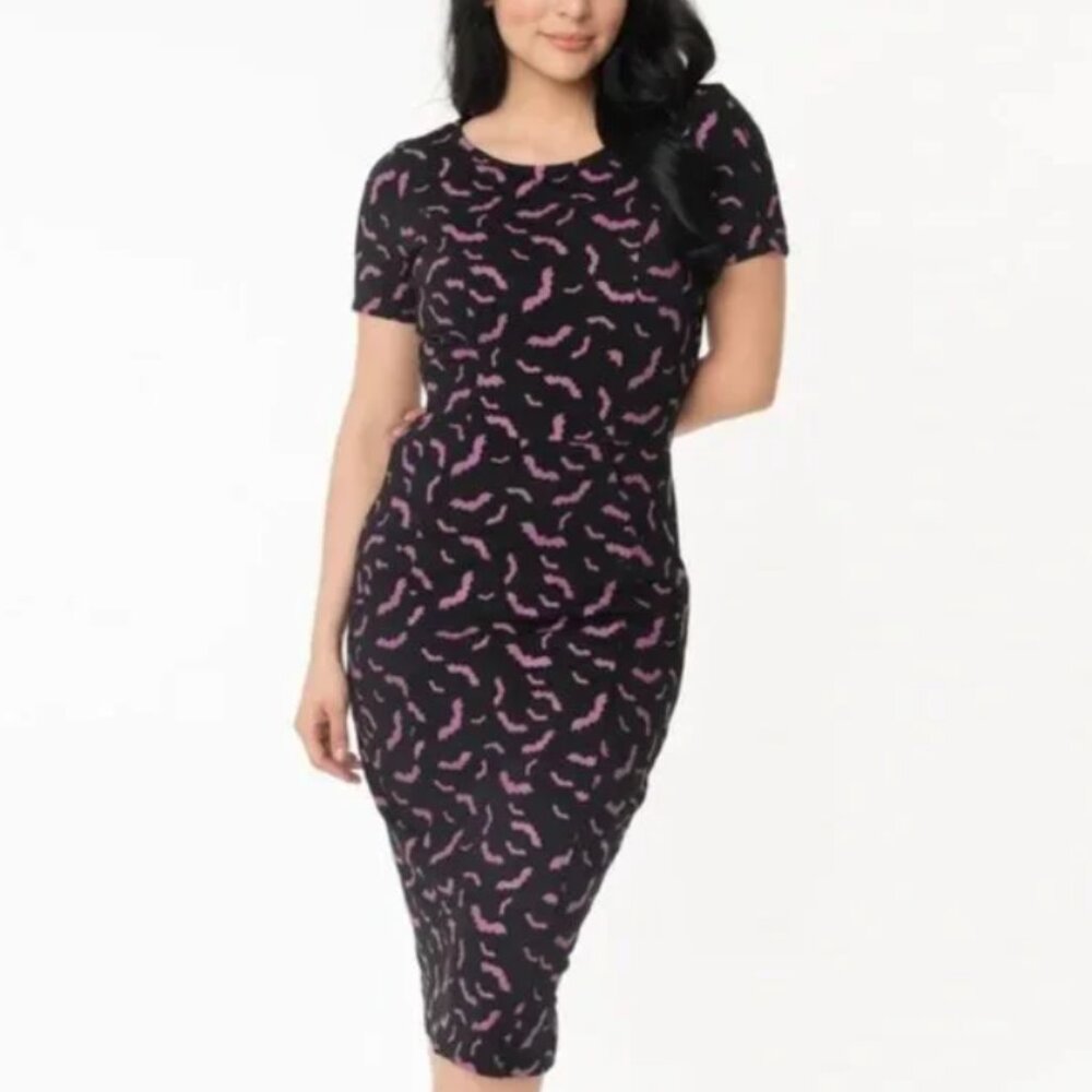 Unique Vintage Bat Print wiggle Dress